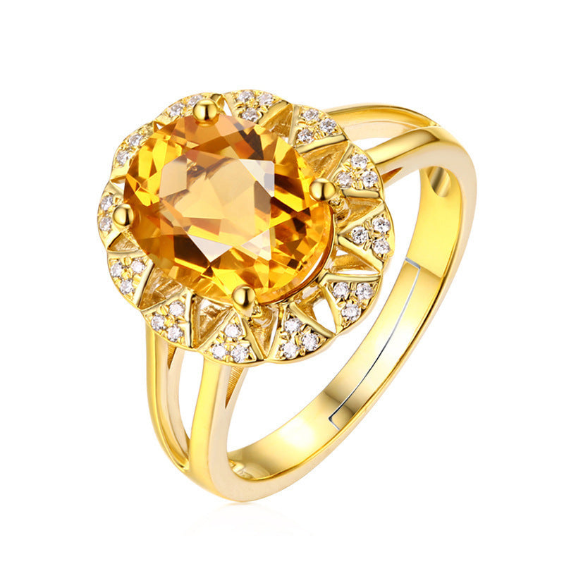 Gold Plated Yellow Diamond Ring Oval Full Diamond