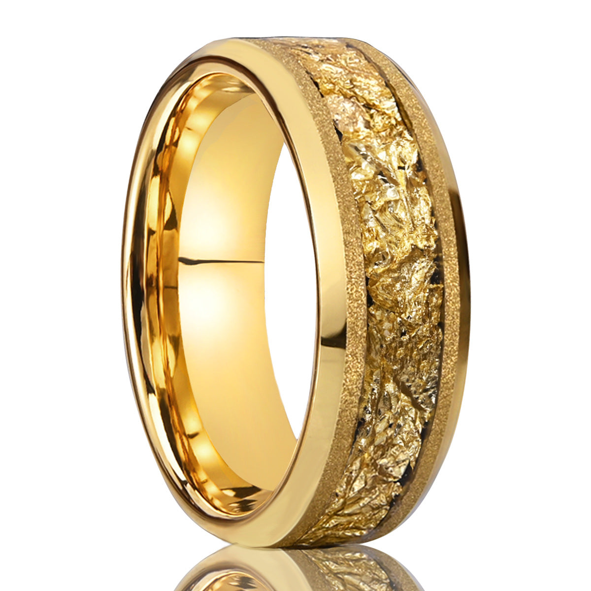 8mm Tungsten Steel Gold Sandblasting Electric Gold Ring