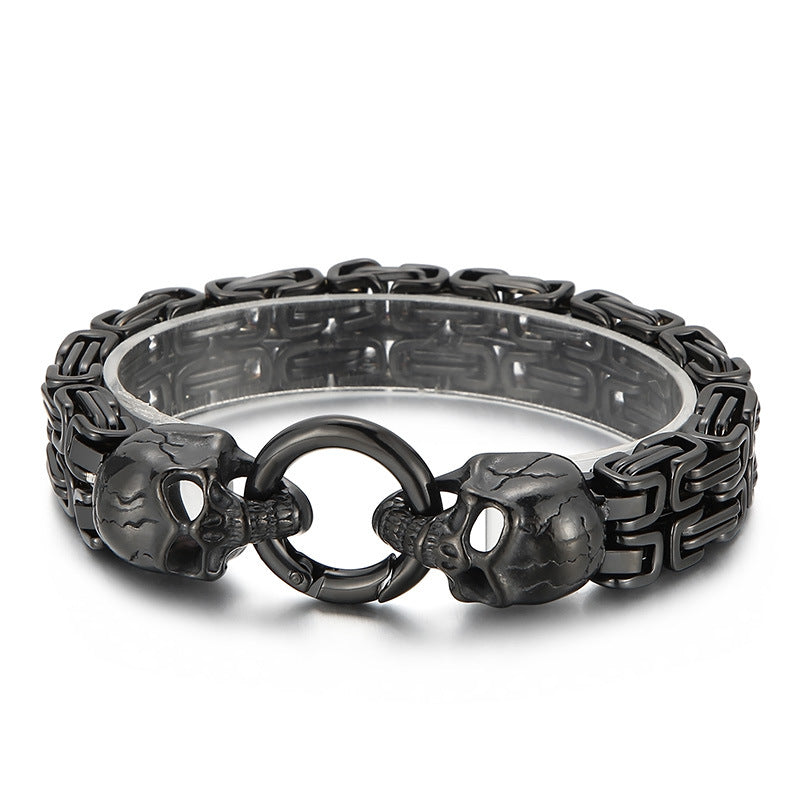 Chain-Patterned Skull Titanium Steel Mens Bracelet