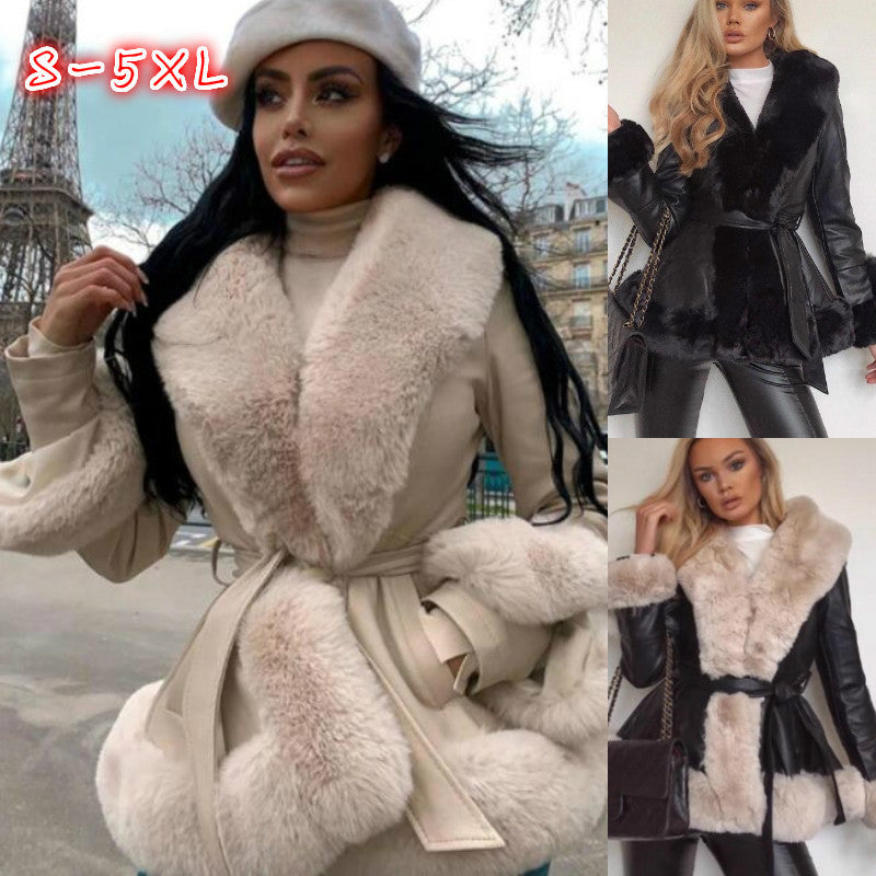 Collar Tie Waist Windbreaker Stitching Slim Long-Sleeved Jacket