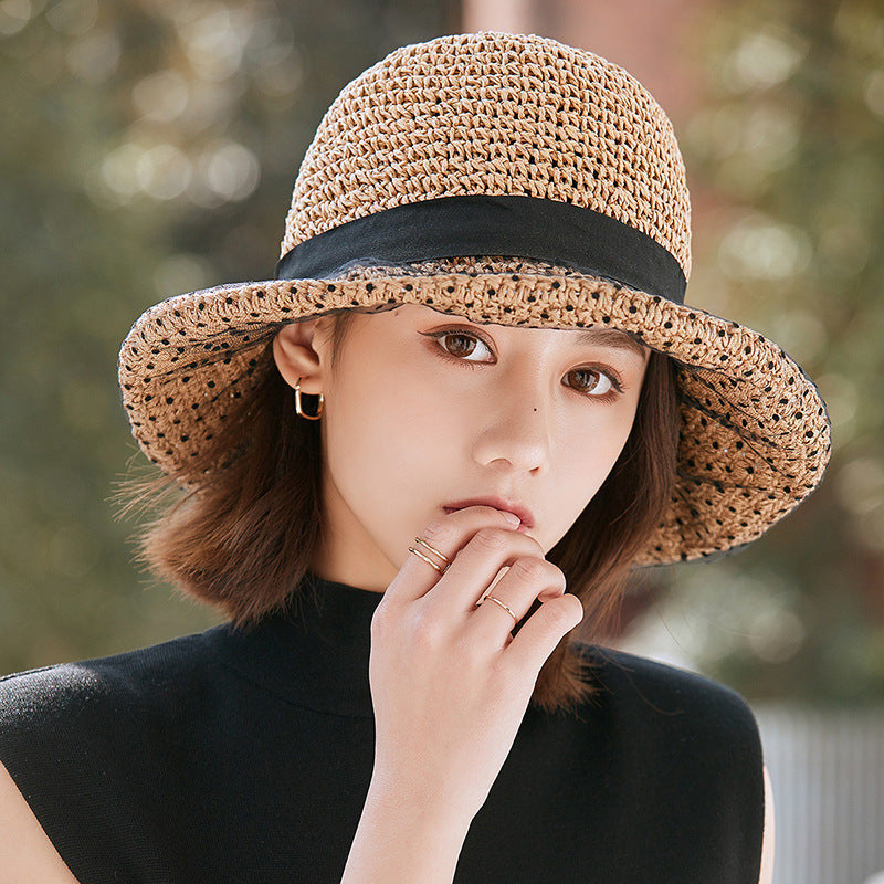 Straw Hat Japanese Style Beach Hat Face-Covering Hat Women's Summer Mesh New Style Fisherman Hat Sun Protection Sun Hat Spring And Autumn Sun Hat