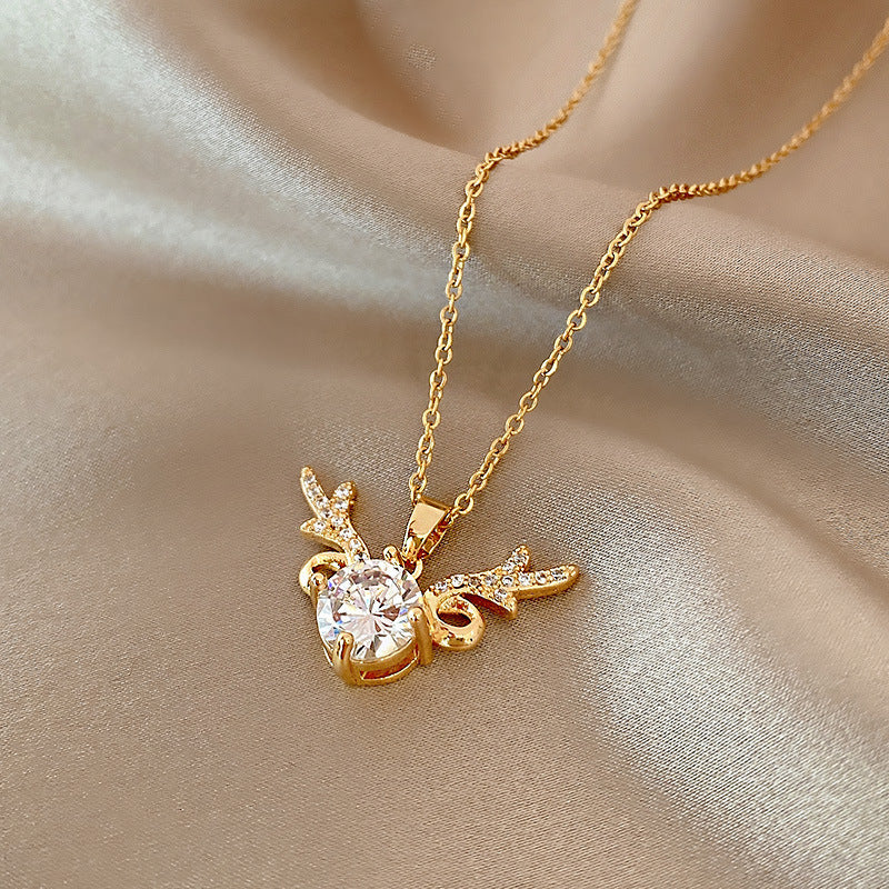 Deer Antler Luxury Diamond Necklace Women's Fashion High-End Collarbone Chain