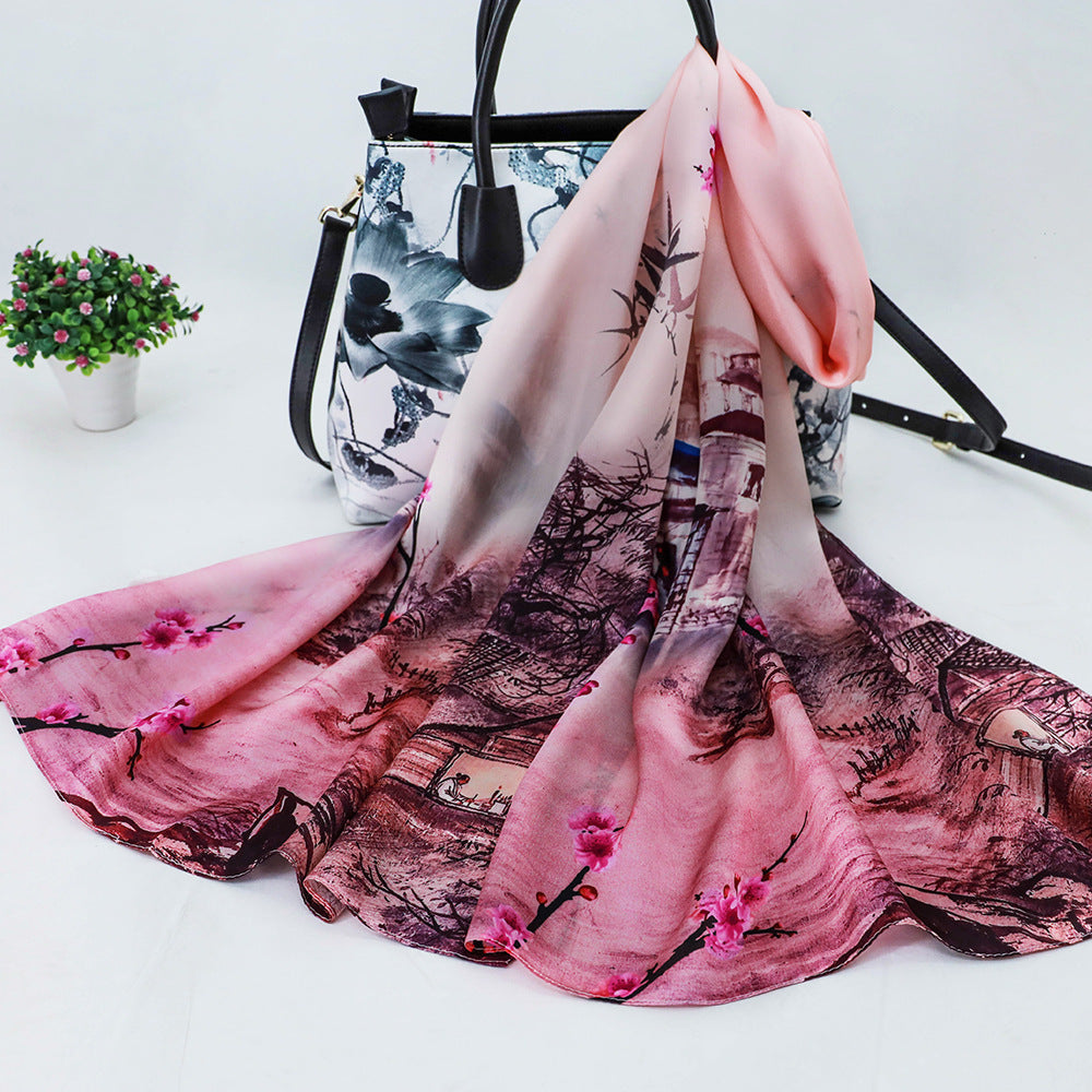Women's Silk Scarf Shawl Sunscreen Scarf