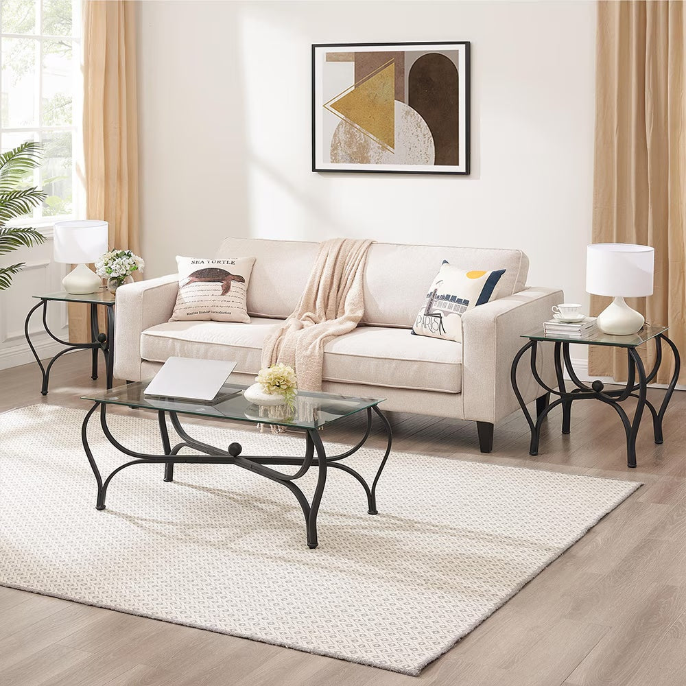 3-Piece Tempered Glass Coffee Table Set