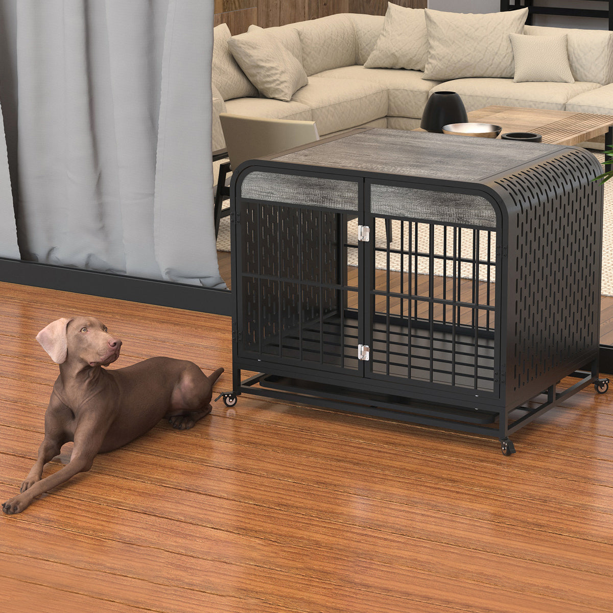 Heavy Duty Dog Crate Furniture Wooden Table 33inch Grey