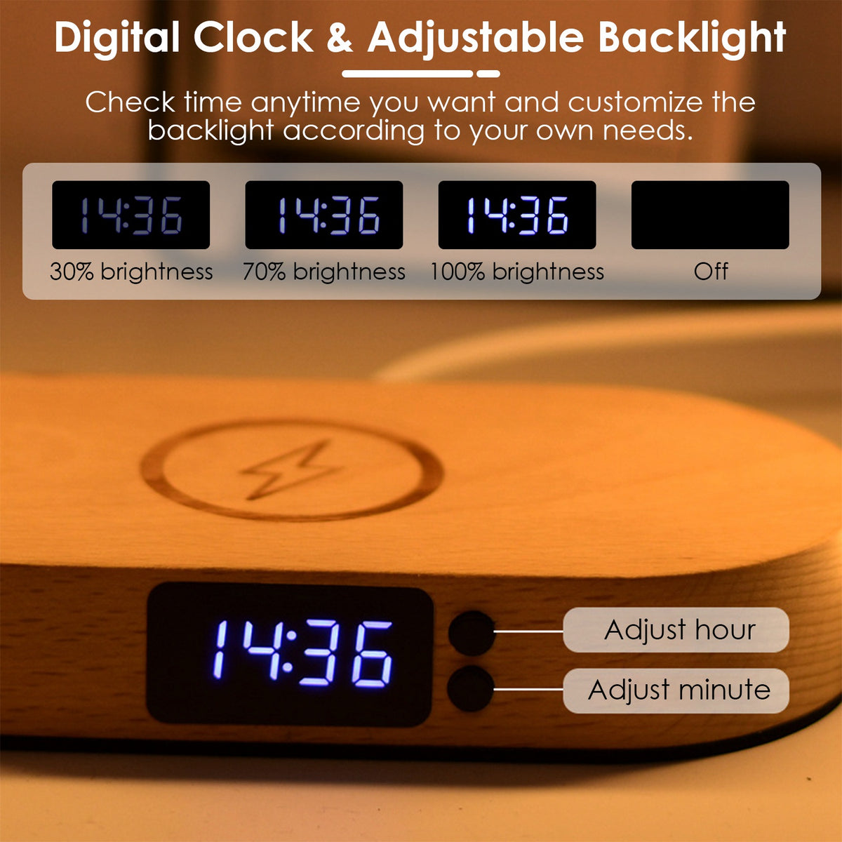 1 Set Bedside Table Lamp Touch Control Lamp With Clock Wireless Charging LED Desk Lamp Dimmable Nightstand Reading Lamp