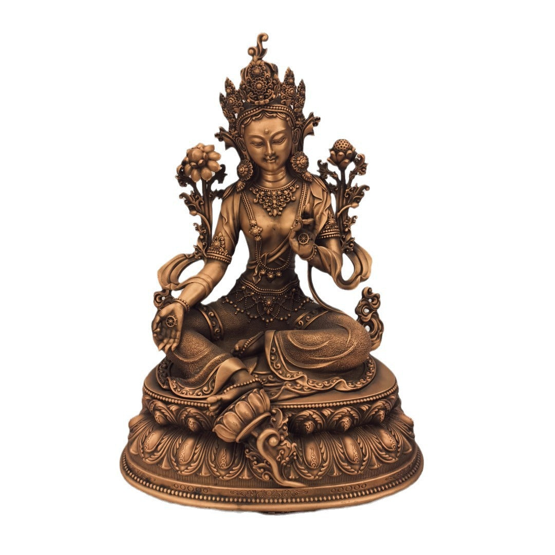 Pure Copper Green Tara Buddha Statue Tibetan Buddha Statue Red Copper Casting Religion Buddha Ornament