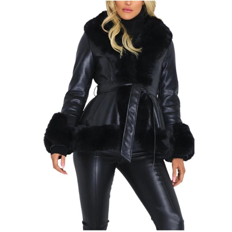Collar Tie Waist Windbreaker Stitching Slim Long-Sleeved Jacket