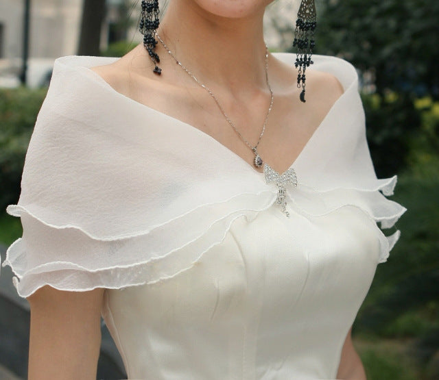 Bride White Shawl Lace Thin Wedding Dress