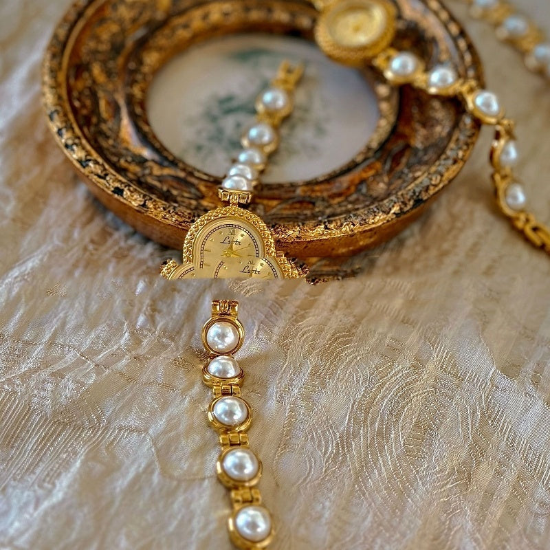 New Mid-Ancient Light Luxury Pearl Bracelet Watch Temperament