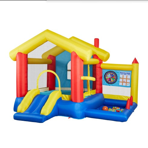 8 In 1 Inflatable Bounce House With Blower Basketball Hoop Ocean Balls Ring-Toss Game Target And Sticky Ball Game For Kids