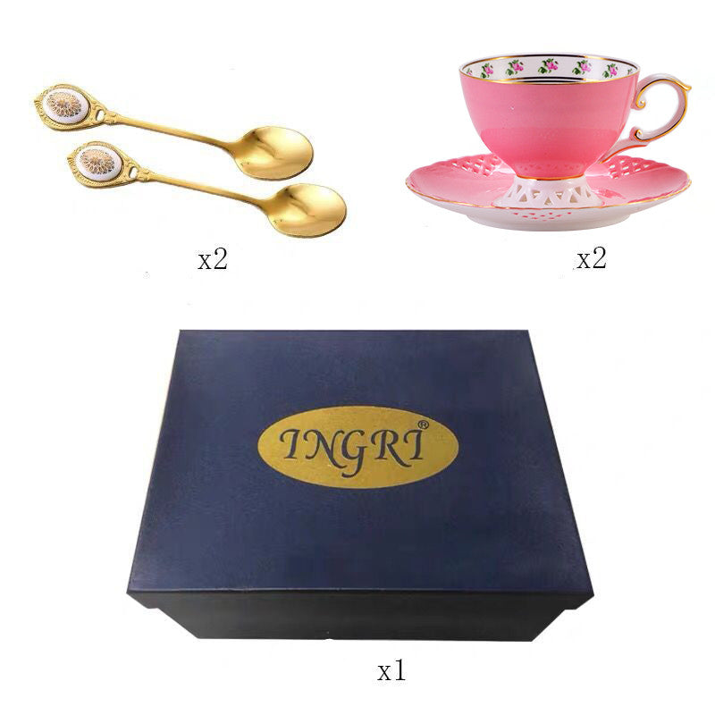 Coffee Cup And Saucer Set Ceramic Light Luxury Bone China Flower Tea Cup And Tray