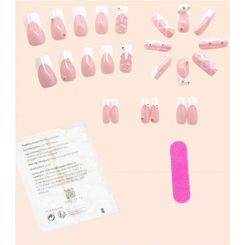 24 PCS Planet Diamond Star Nail Art, Long Length Long Water Pipe Fake Nails,Square Head Nail Tips False Nail
