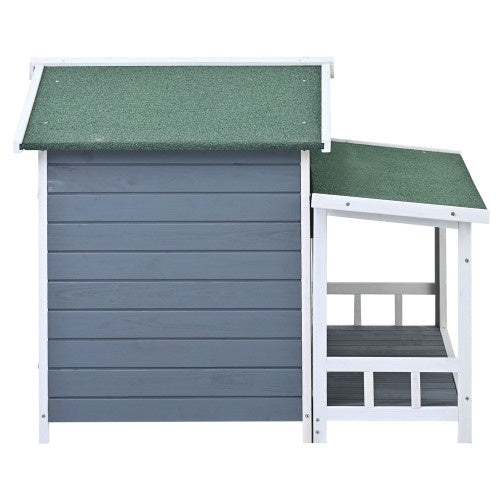 GO 47.2 Large Wooden Dog House Outdoor, Outdoor & Indoor Dog Crate, Cabin Style, With Porch, 2 Doors, Gray And Green