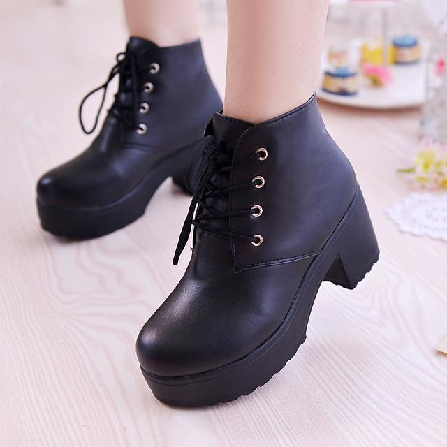 Womens Stylish Casual Round-Toe Chunky-Soled Ankle Boots