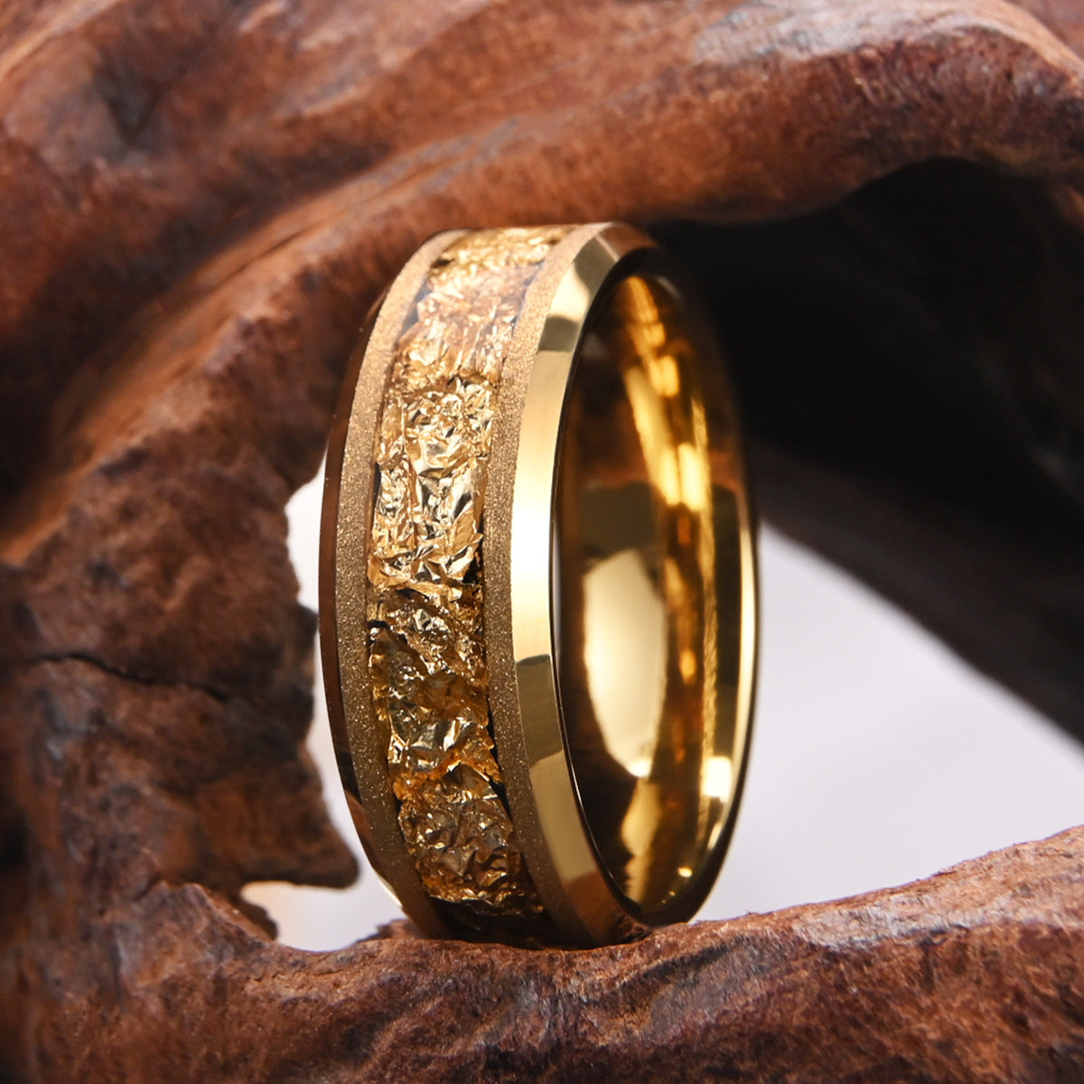 8mm Tungsten Steel Gold Sandblasting Electric Gold Ring