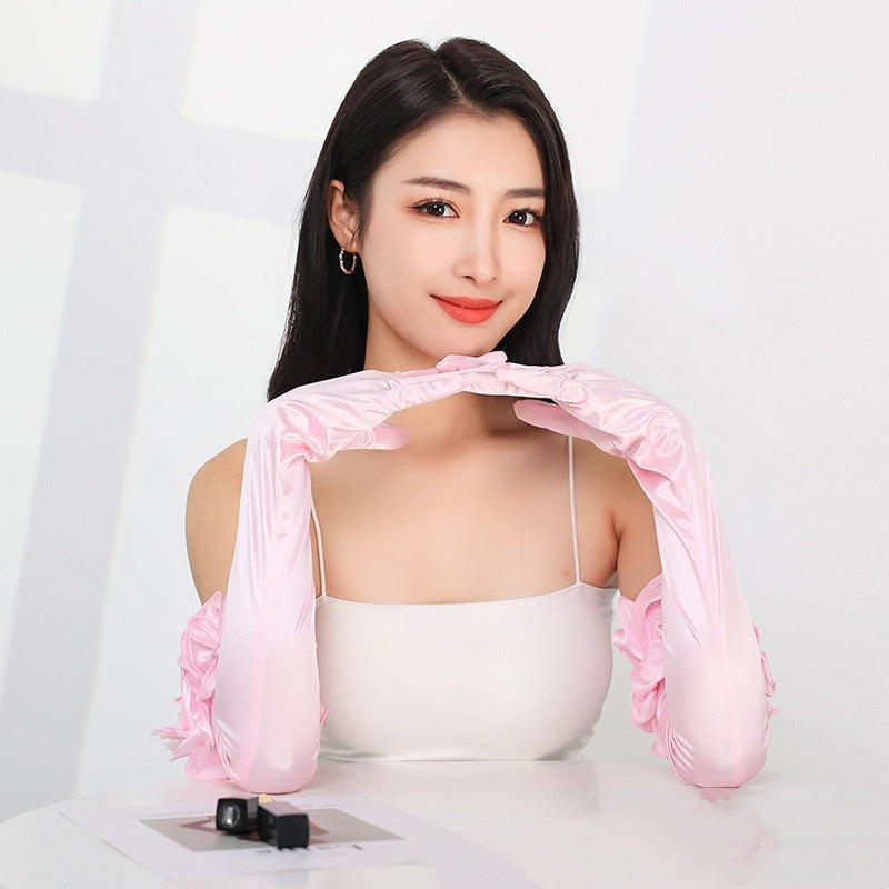 Satin Stretch Long Wedding Dress Etiquette Gloves Elegant