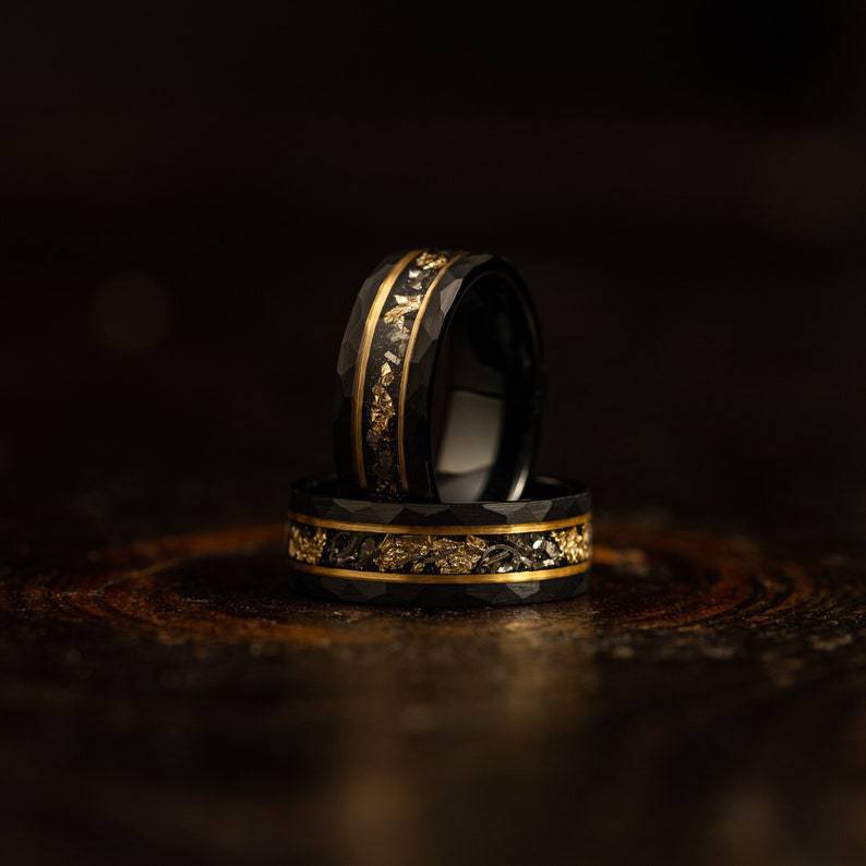 8mm Tungsten Steel Flat Hammer Pattern Electric Black Ring