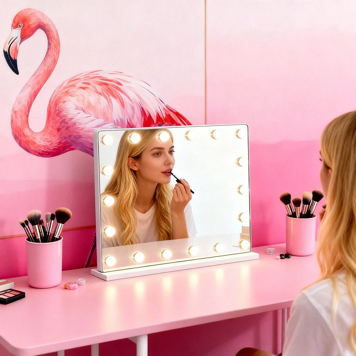 LED Vanity Mirror With 15 Bulbs - Multi Color Lighting Rechargeable Makeup Mirror For Home Use