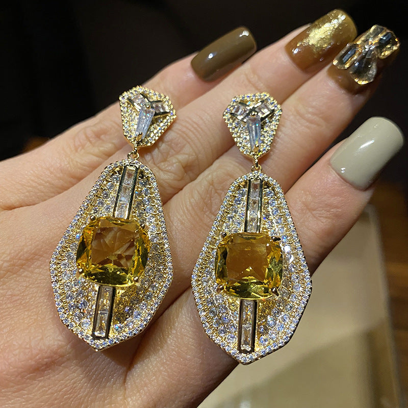 Yellow Diamond Earrings Silver Needle Evening Dress Bagels