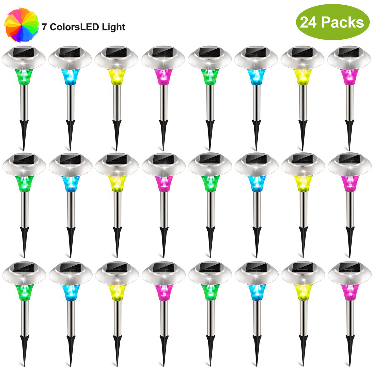 24Pcs 12Pcs 8Pcs 4Pcs Solar Garden Lights IP44 Waterproof 7 Color Changing For Yard Driveway Walkway