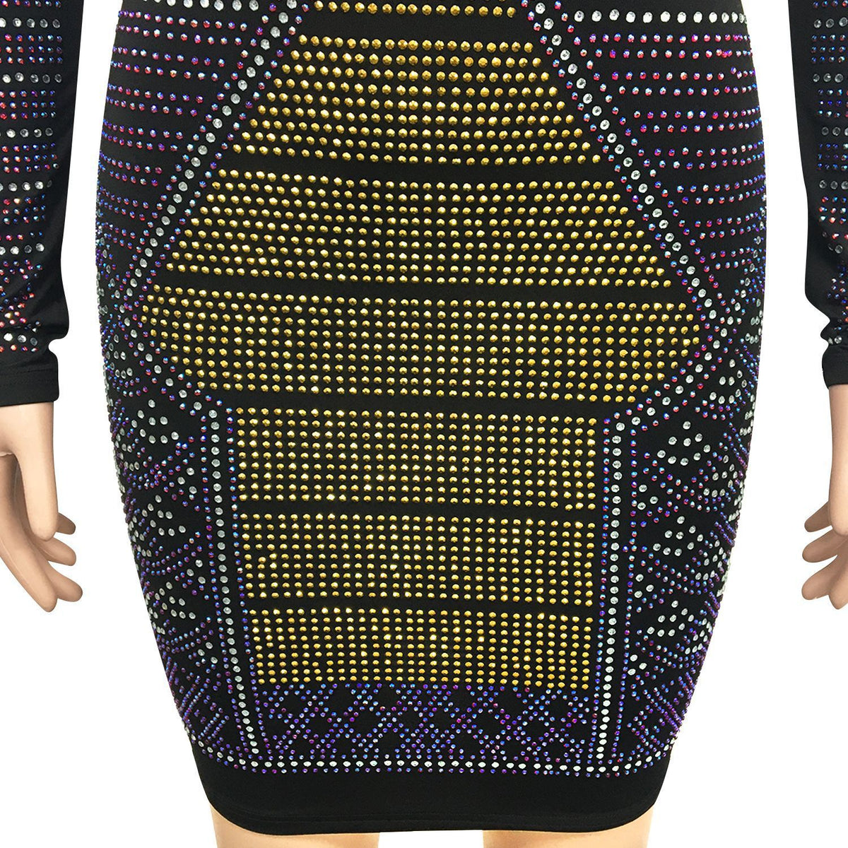 Colored Diamond Long-Sleeved Dress