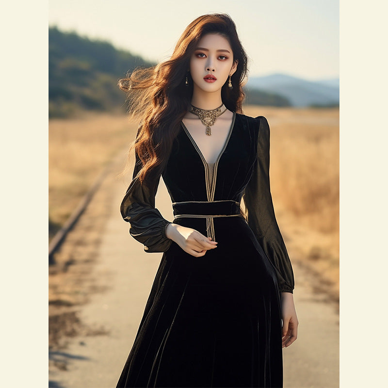 Women's Fashion Vintage Velvet Dress