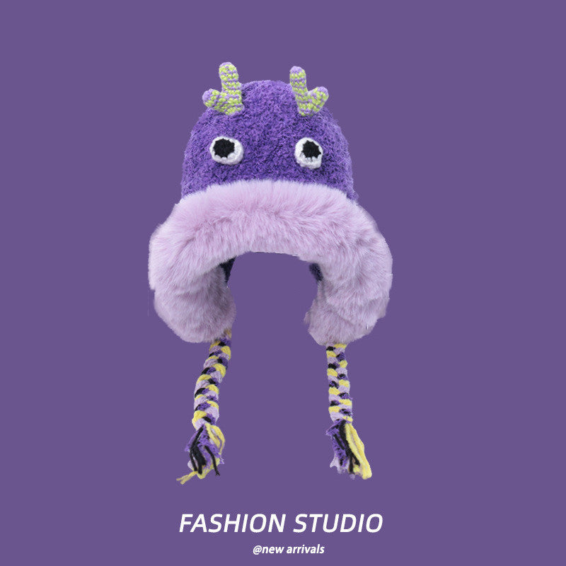 Cartoon Cute Monster Hat Casual Versatile Plush Bonnet