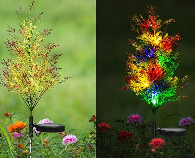 Solar-Powered Christmas Lights Pine And Cypress  Trees