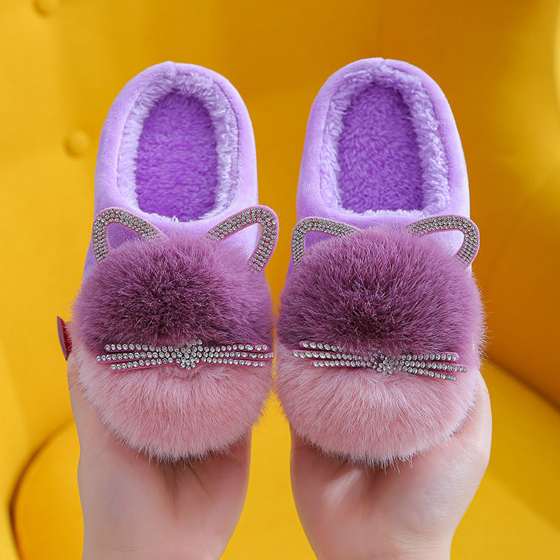 Girls Cute Winter Home Non-Slip Winter Girls Hairy Shoes