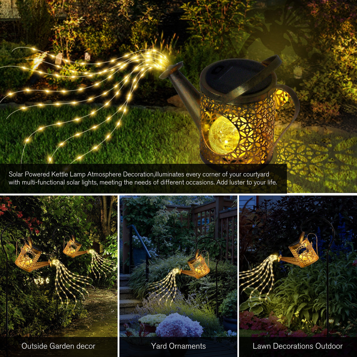 Solar Garden Lights Outdoor Decoration, Metal Solar Watering Can Lights Outdoor Waterproof, Small Patio Light Yard Lawn Pathway Decor, Gardening Gifts Solar Lantern Out