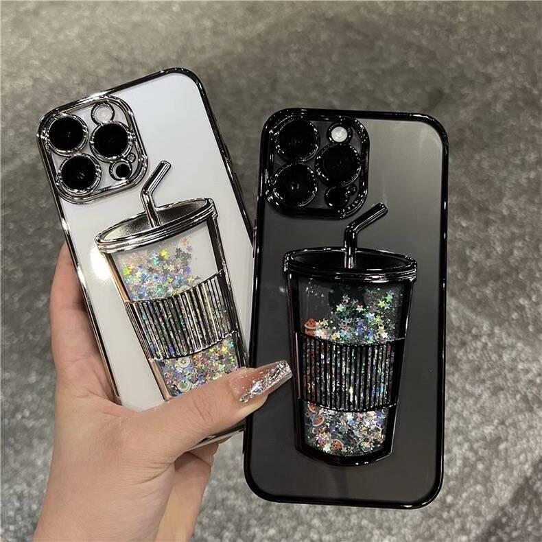Electroplating Phone Case Three-Dimensional Quicksand Cup Soft Shell