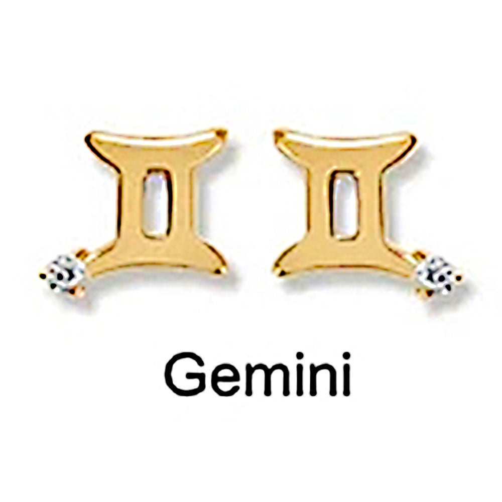 Fashion Ins Style Mini Glossy Twelve Constellation S925 Sterling Silver Personalized Diamond Constellation Stud Earrings