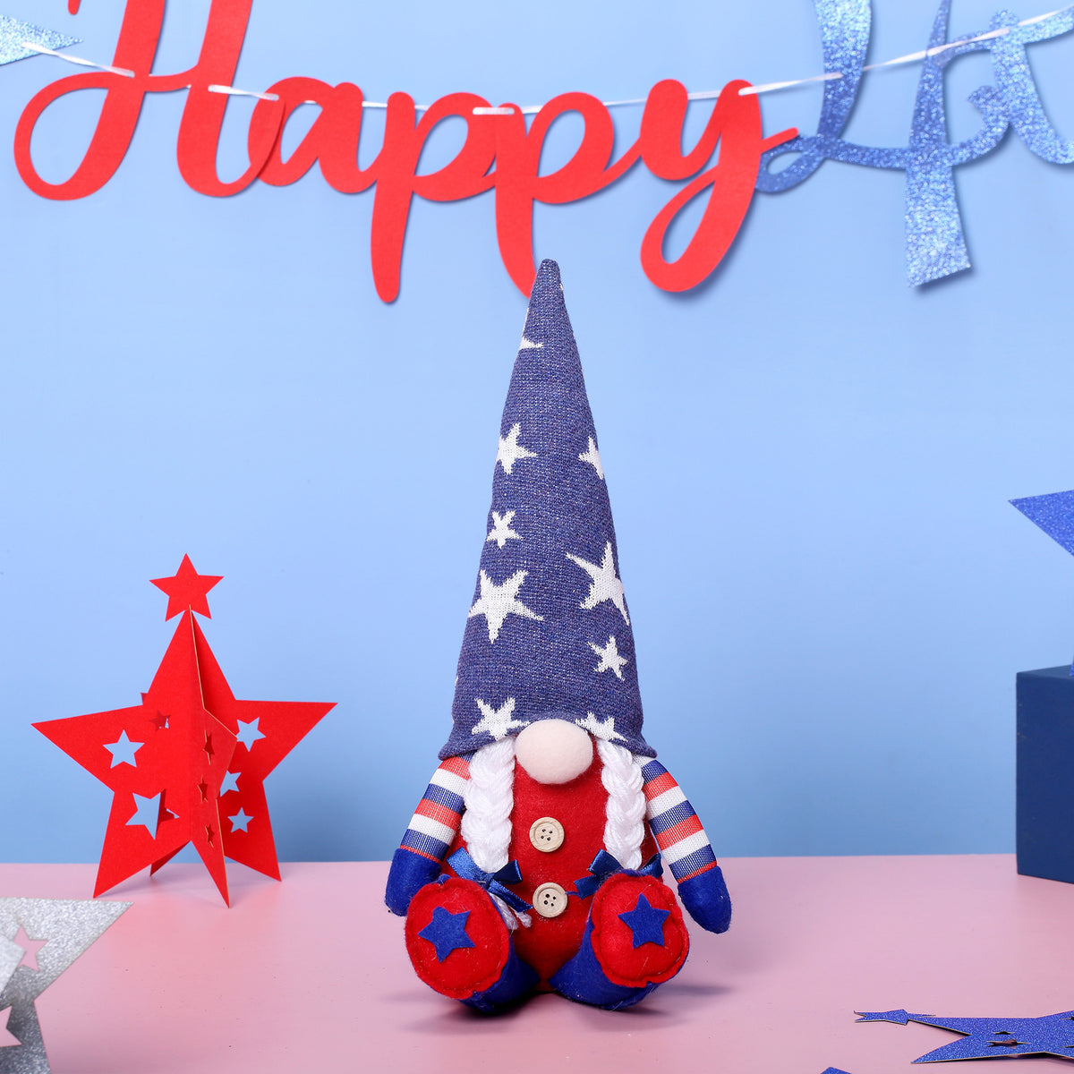 Independence Day Stripe Pentagram Gnome Doll