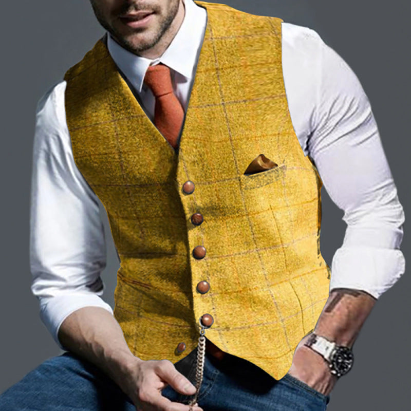 Casual Lapel Plaid Slim Fit Men's Vest Vest