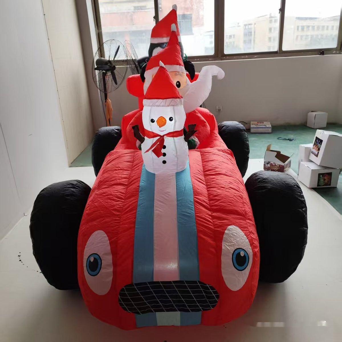 Old Man Driving A Racing Penguin Combo Christmas Inflatable