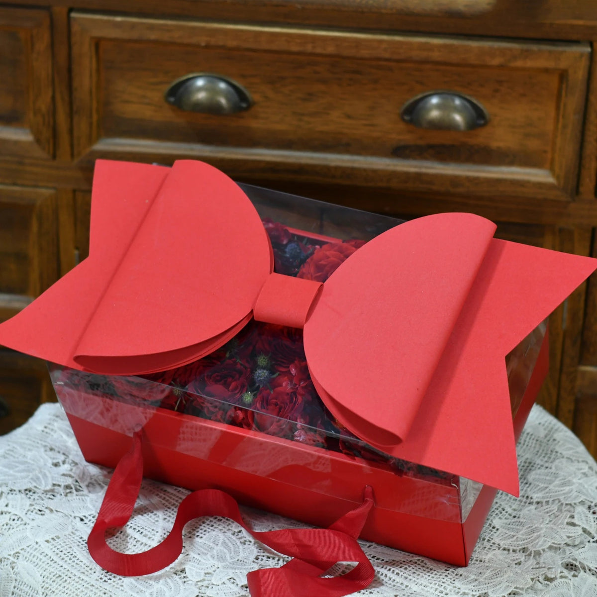Bow Knot Handheld Flower Box Birthday Gift Transparent Bouquet Fruit Packaging Boxes Valentine's Day Rose Storage Bag