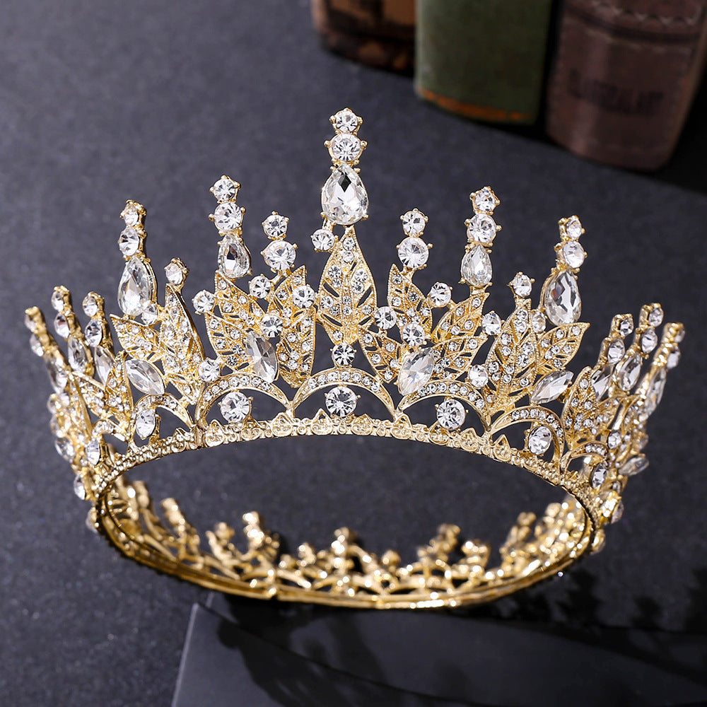 Bride Royal Pink Crystal Crown Headband Wedding Hair Accessories