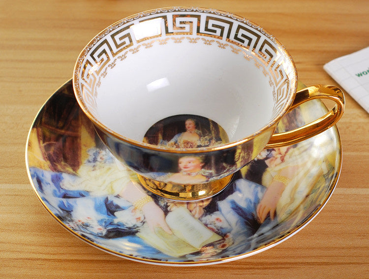 Creative Bone China Coffee Cup And Plate, Retro And Luxury