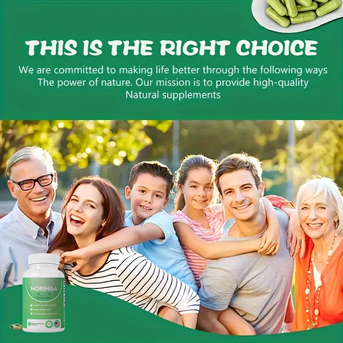 Moringa Capsules, Pura Moringa Leaf Energy, Metabolism & Immune Support, Healthcare Supplement & Vitamins 60pcs Dietary Supplement Capsules