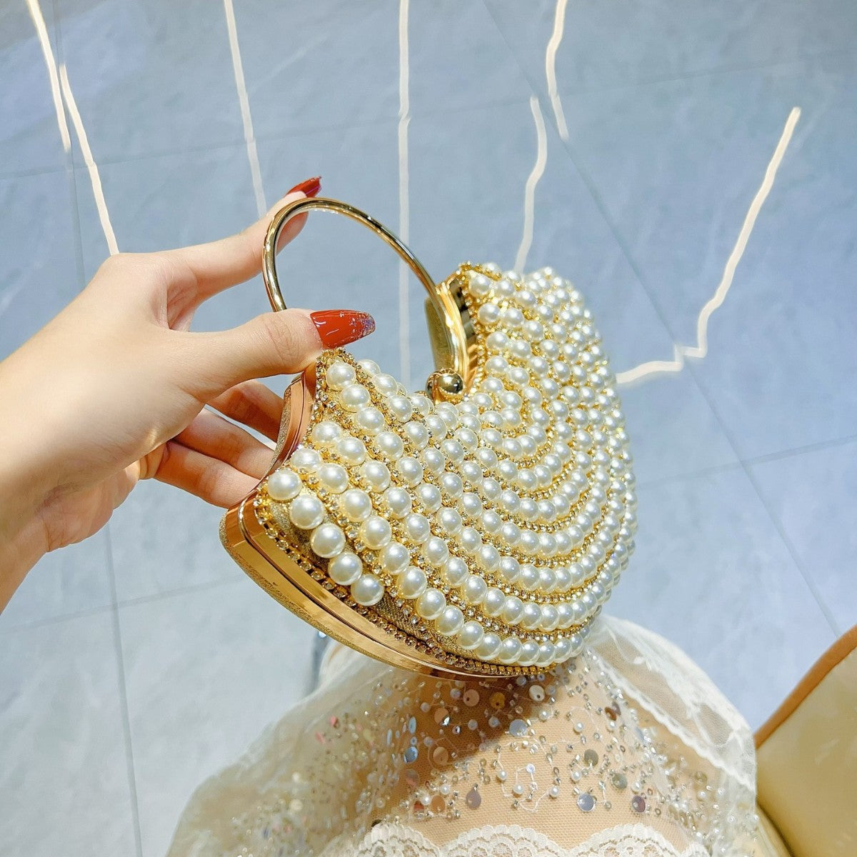 Crossbody Handbag Pearl Classic Style Diamond Elegant Shoulder Bag Bag