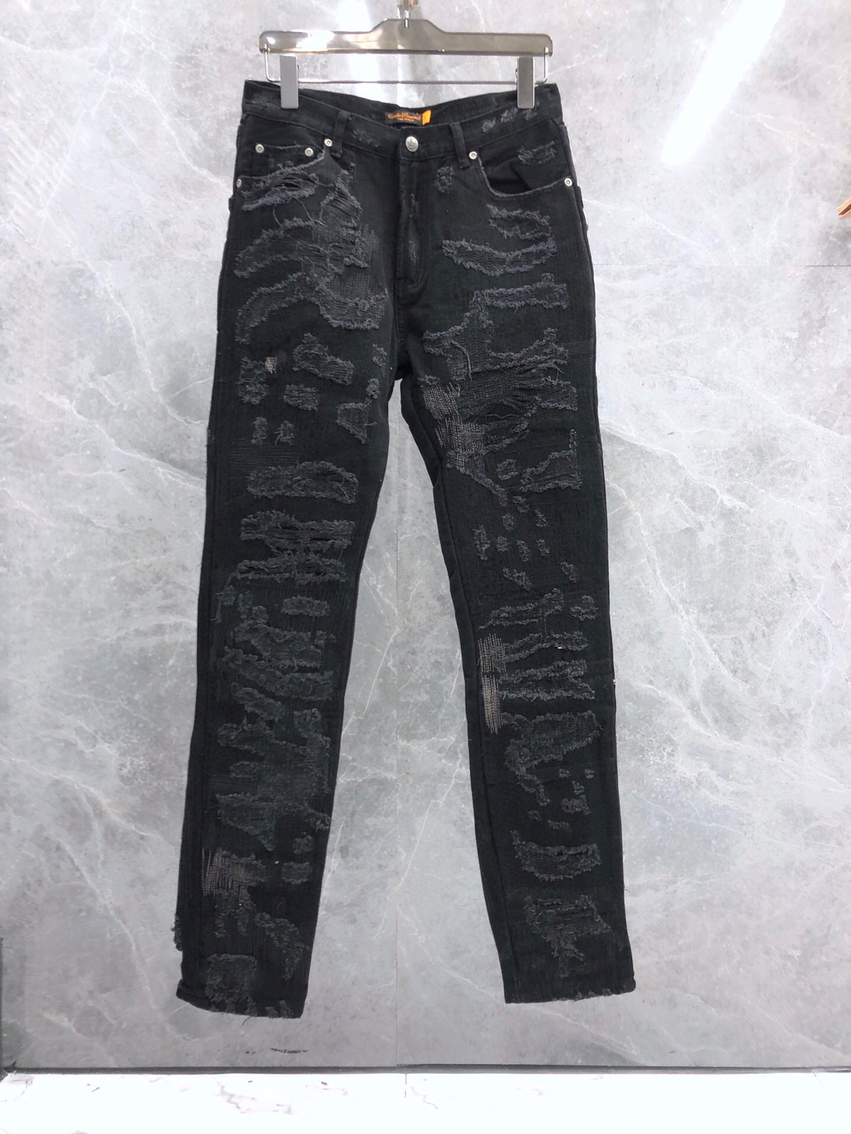 Blue and Black Cow Embroidered Jeans