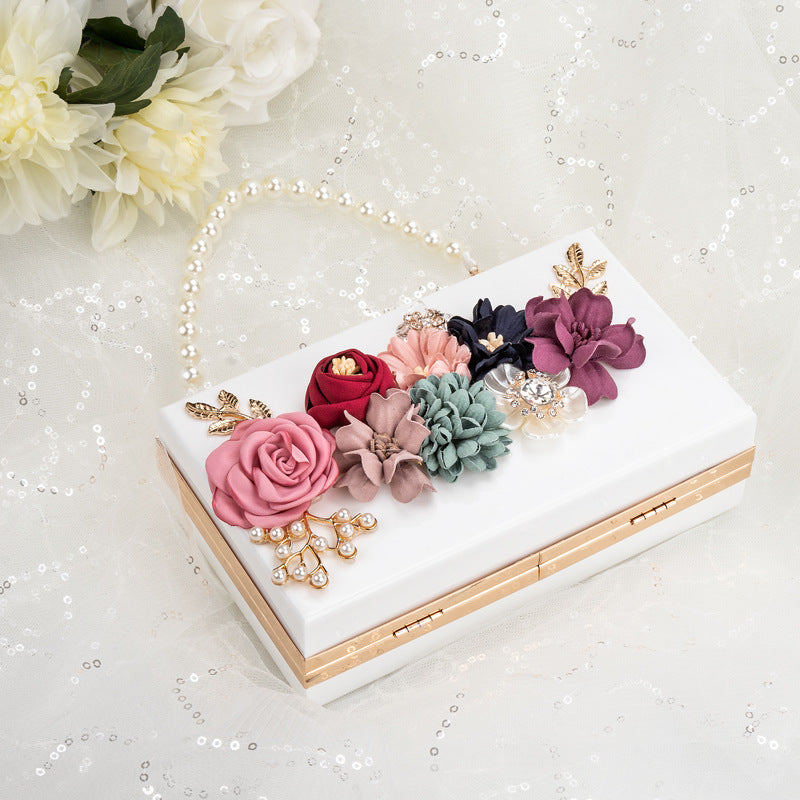 Pearl Hand Chain Pink Flower Thick Chain Bag