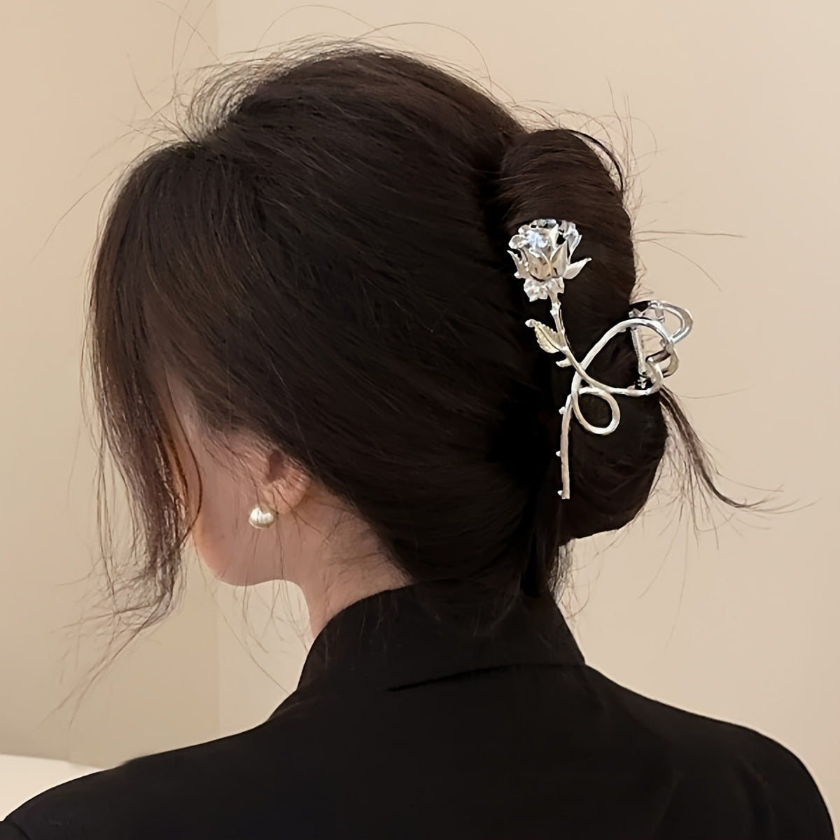 Metal Rose Flower Hair Clip Back Head Hair Ornaments