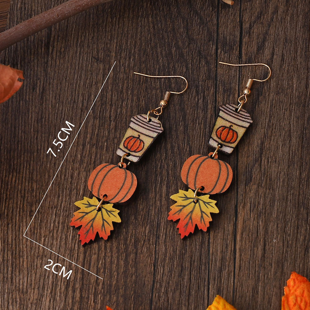 Pumpkin Maple Leaf Coffee Cup Earrings