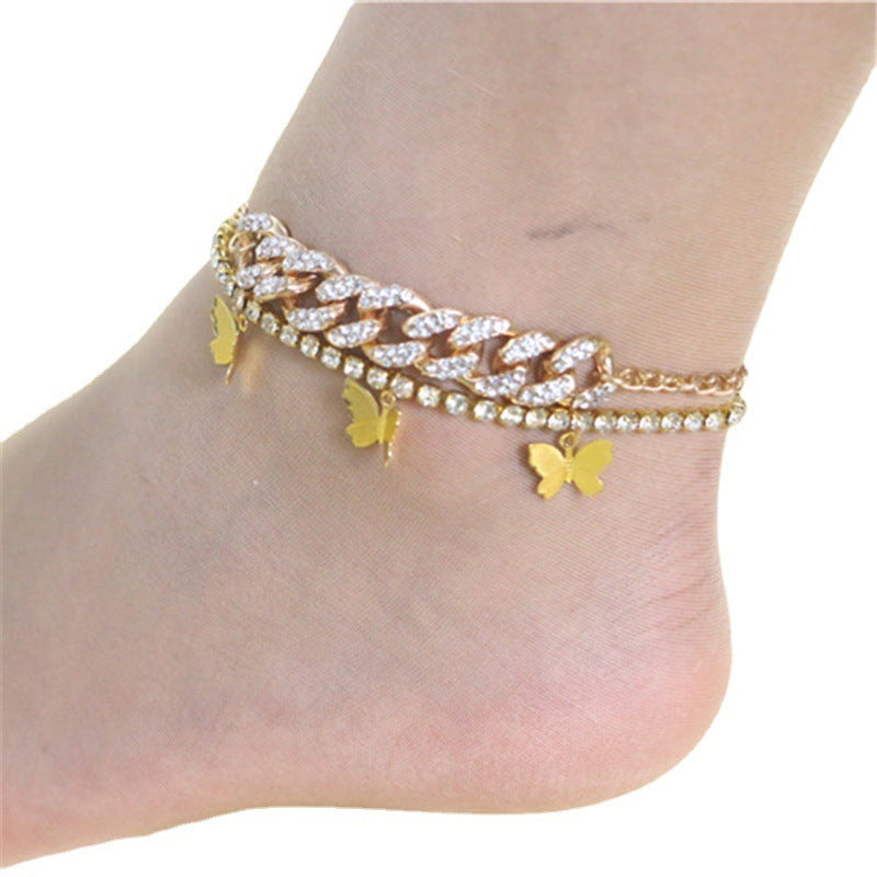 Pendant Rhinestone Single Row Cuban Chain Foot