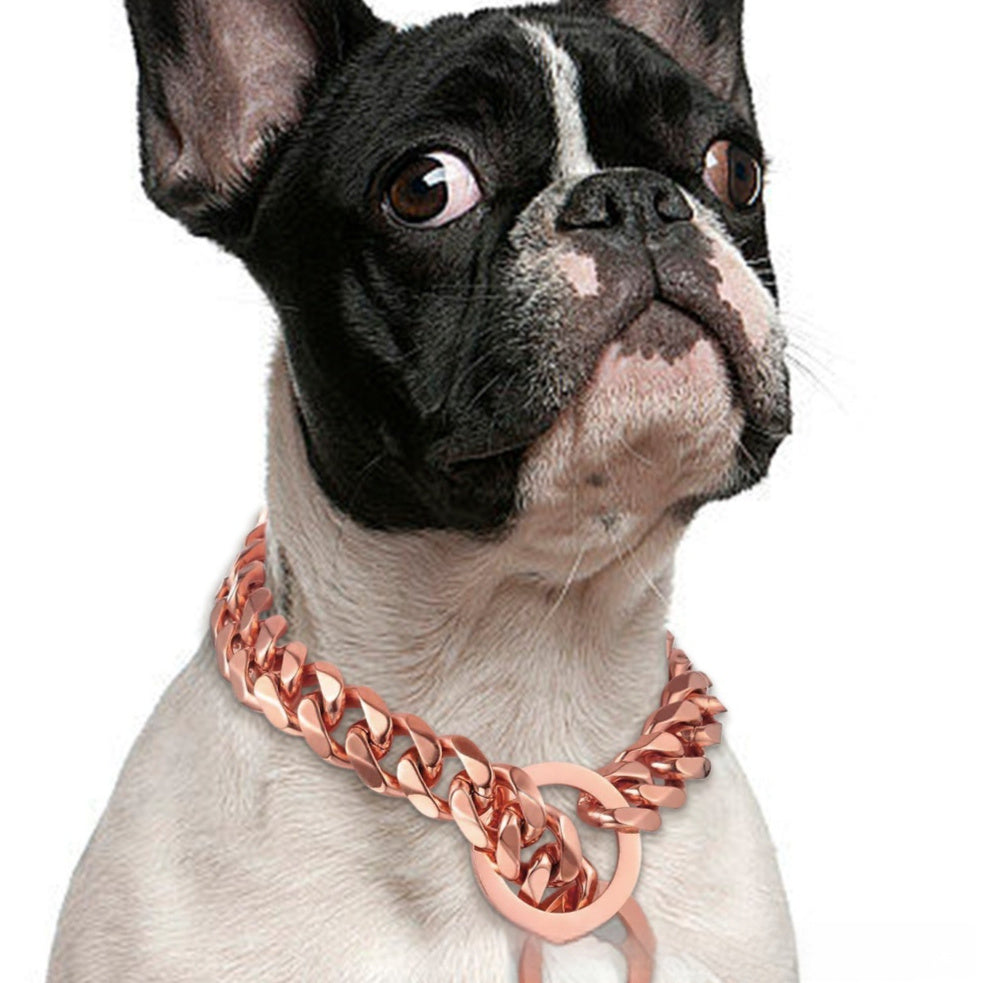 Titanium Steel Metal Hip Hop Pet 15mm Gold Stainless Steel Dog Leash
