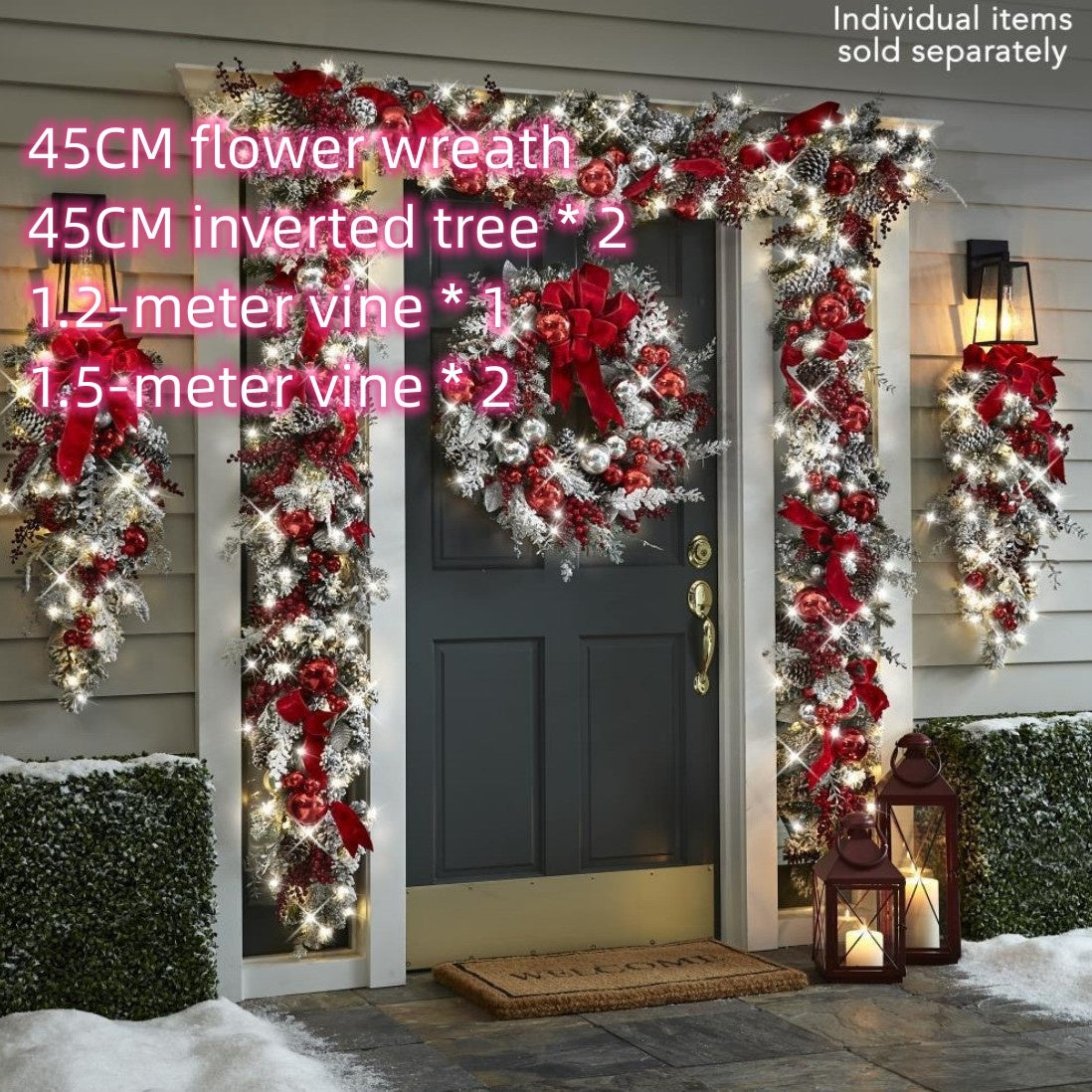 New Flocking Wreath Outdoor Decoration Door Hanging Christmas Wreath Rattan