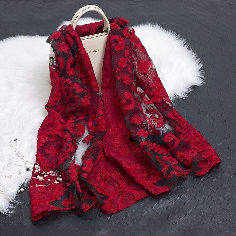 Cut Flowers Hollow Silk Scarf Simulation Silk Scarf