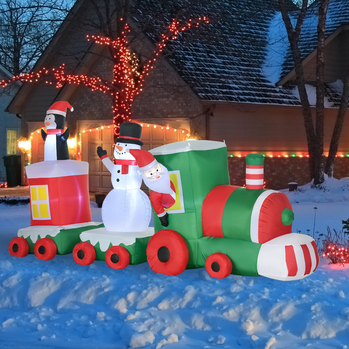 Christmas Inflatables Outdoor Decorations Holiday Train with Santa